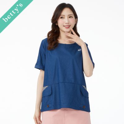 betty’s貝蒂思 格紋拼接兩側口袋上衣(牛仔藍)