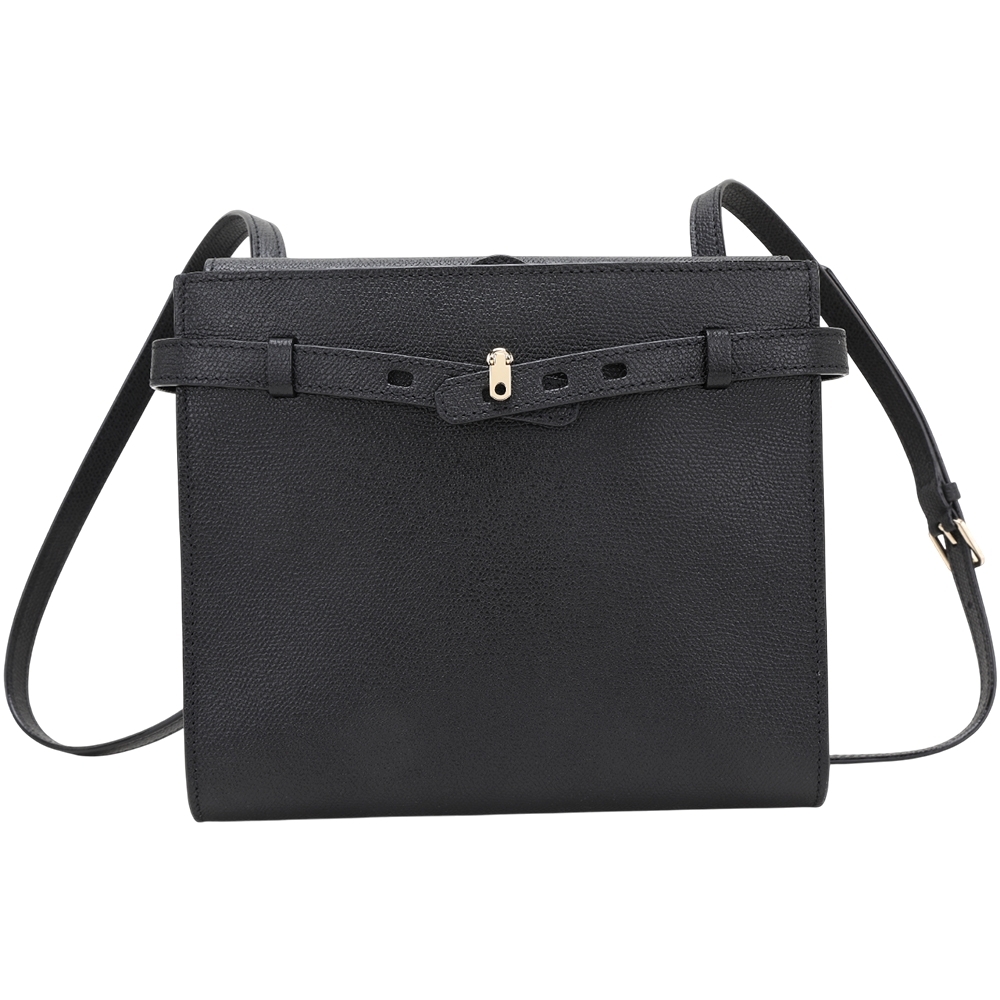 Valextra Brera B-Tracollina 皮革調節釦粒面小牛皮手拿斜背包(黑色