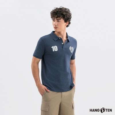 Hang Ten- 絲光棉繡花短袖POLO衫-男(彩藍花紗)