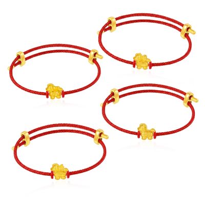 【Prisme Gold】黃金手鍊 馬年福氣 純金串飾皮革手環 多款選 (金重：約0.05錢±0.02)