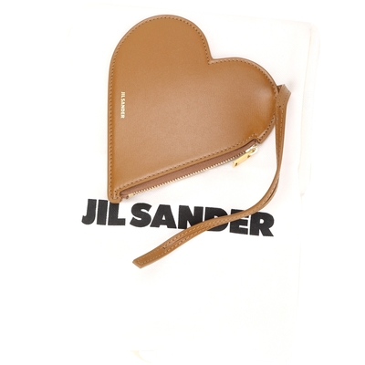 JIL SANDER 燙金字母小牛皮愛心型零錢包(棕色)