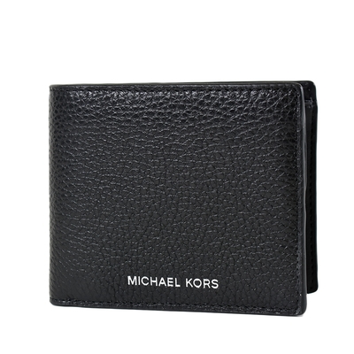 MICHAEL KORS 男款燙字LOGO荔枝紋零錢袋短夾-黑色