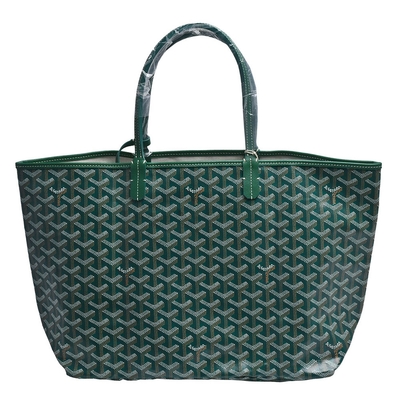 GOYARD 經典St. Louis PM防水帆布LOGO購物包(中-綠-附收納袋)