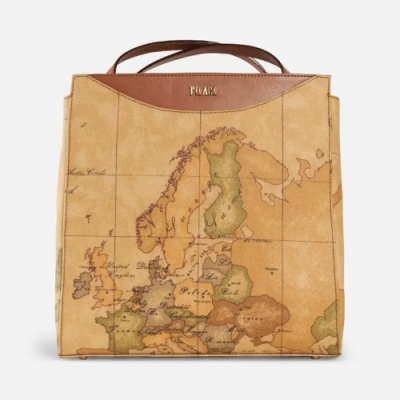 Alviero Martini 義大利地圖包 經典方型後背包-地圖黃