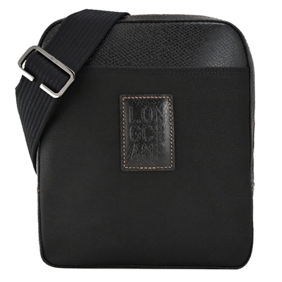 LONGCHAMP BOXFORD系列壓印皮標帆布斜背包(小/黑)