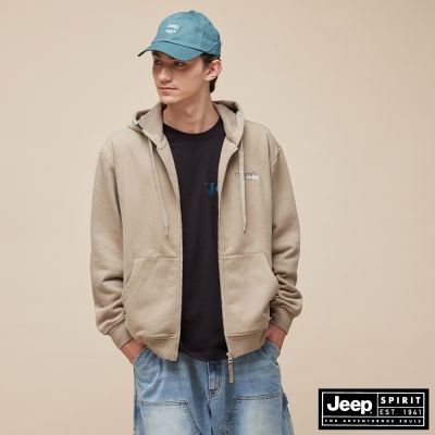 JEEP  男裝 口袋連帽外套-卡其色