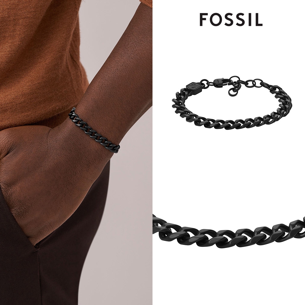 FOSSIL Ellis 街頭個性古巴鍊不鏽鋼手鍊-黑 JF04634001
