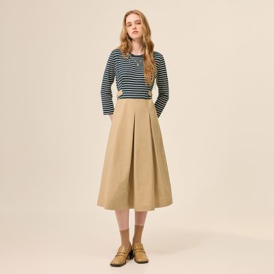 ILEY伊蕾 萊賽爾條紋拼接假兩件洋裝(深藍；M-XL)