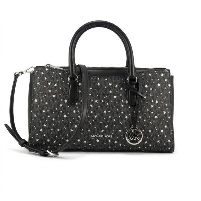 Michael Kors  ARDEN滿版STAR圖騰 皮革、PVC三層手提/斜背/兩用包35F5S4XS2I(黑)
