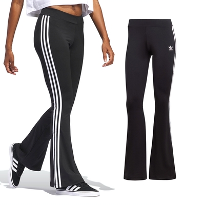 Adidas Originals 女 黑色 休閒 運動 彈性 喇叭褲 長褲 IN1100