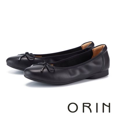 ORIN 氣質真皮細帶蝴蝶結平底鞋 黑色