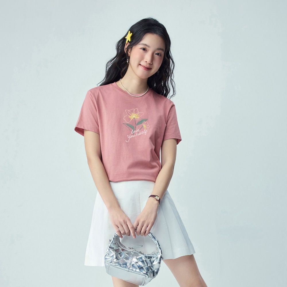 GIORDANO 男女印花TEE【多色任選】 (女裝純棉質感花卉印花短袖T恤-淺玫瑰紅)
