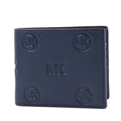 MICHAEL KORS 男款 Cooper 壓印LOGO荔枝紋八卡短夾/附證件夾-藍色