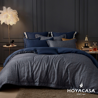 HOYACASA 雙人 法式銀纖維抗菌天絲兩用被床包八件組-暮藍之境