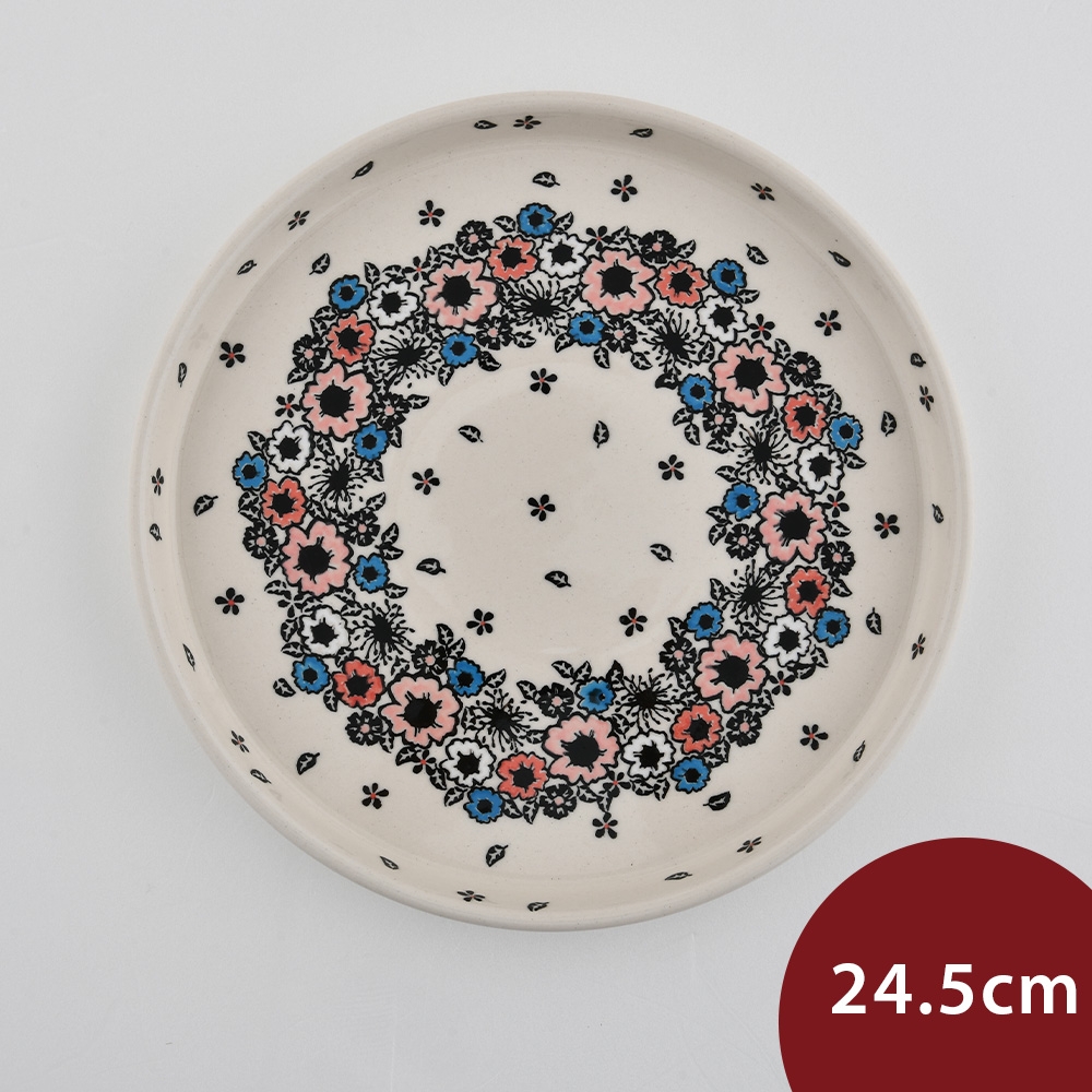 波蘭陶 繽紛花環系列 圓形淺盤 24.5cm 波蘭手工製 陶瓷盤 菜盤 水果盤 點心盤
