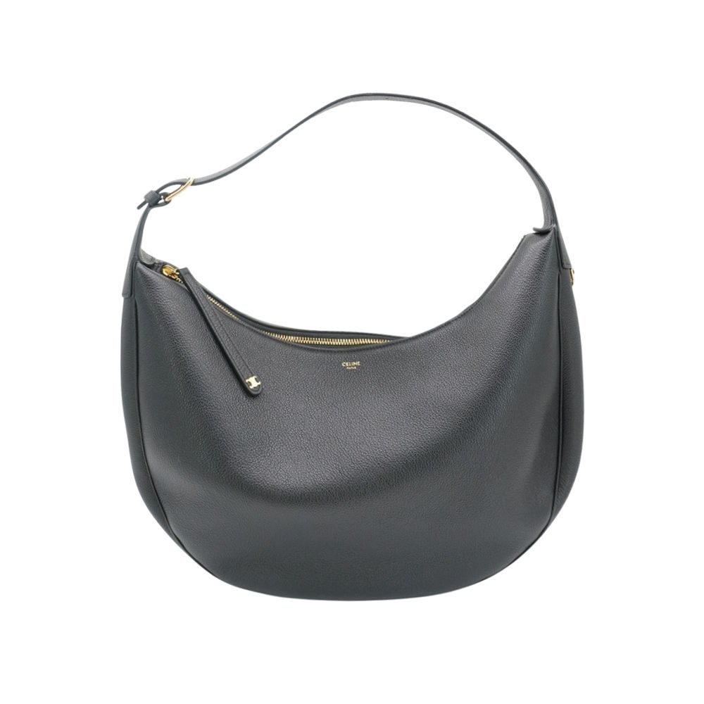 二手品 Celine 思琳 Lulu 牛皮金釦彎月斜背兩用包-大(黑)
