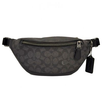 COACH C LOGO肩斜背男中性款兩用胸前腰包(小款-黑灰)