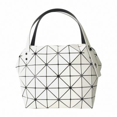 ISSEY MIYAKE  BAOBAO 幾何方格皮質立體手提波士頓包(奶油米)霧面L