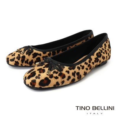 【TINO BELLINI 貝里尼】巴西進口微短馬毛質豹紋真皮平底娃娃鞋FWBV039A-9(豹紋色)