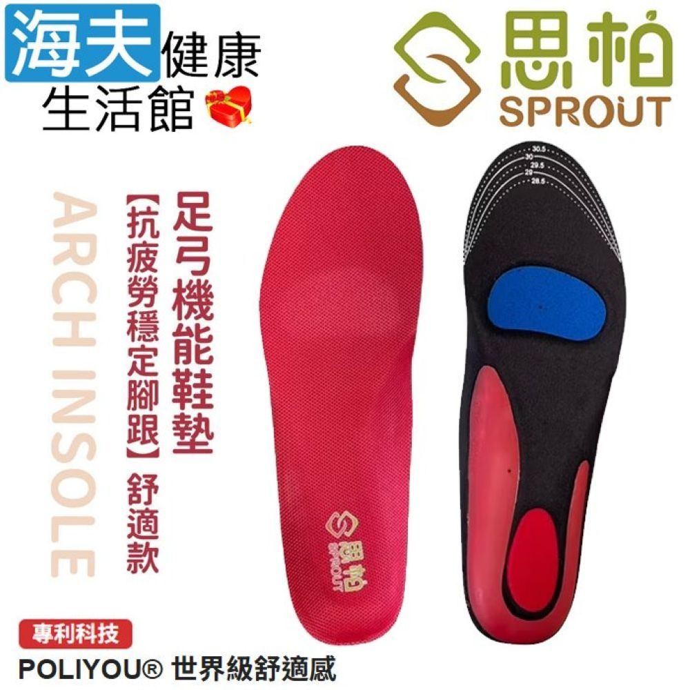 海夫健康生活館 SPROUT思柏 抗疲勞穩定腳跟-低足弓/扁平足 足弓機能鞋墊 雙包裝 SP3616