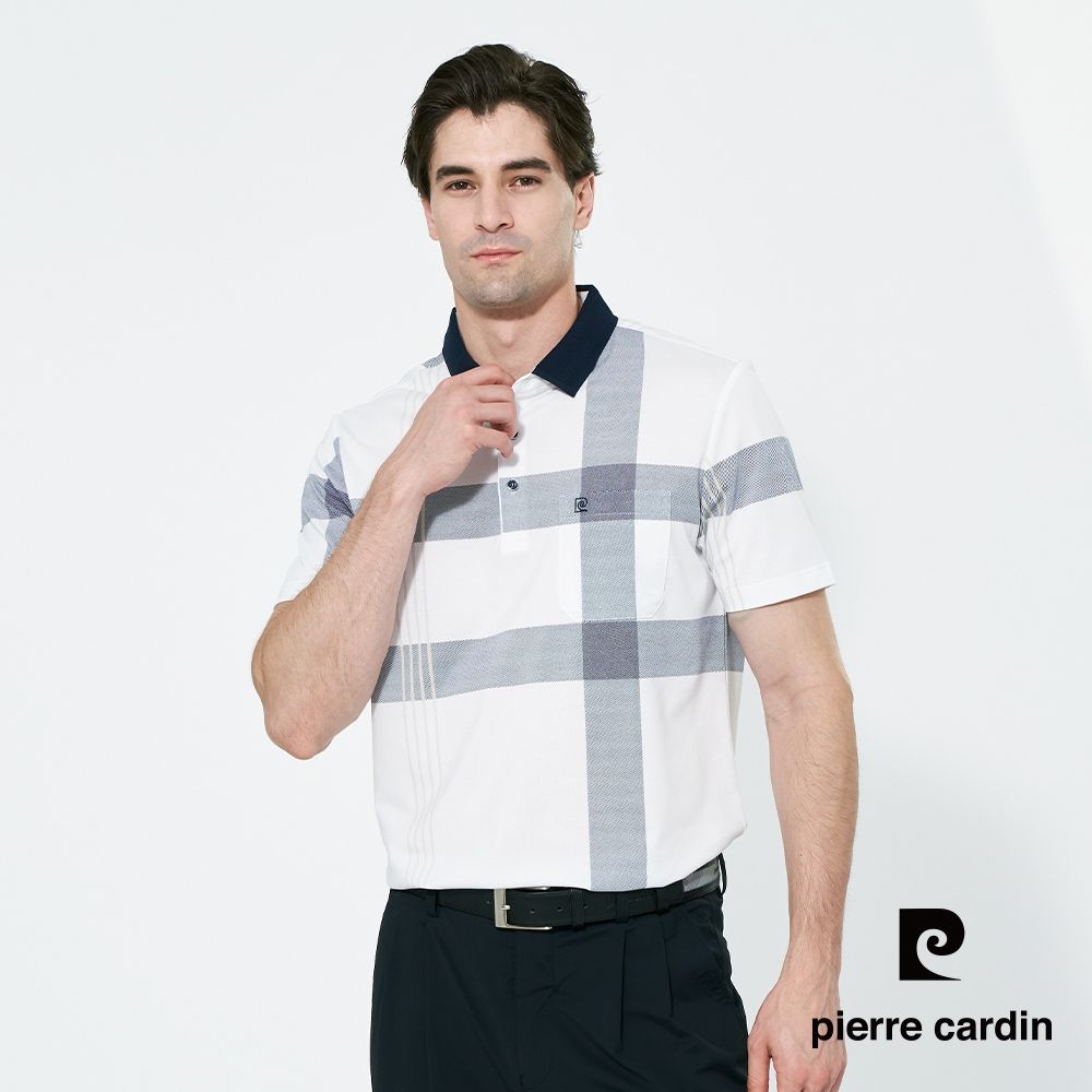 pierre cardin 皮爾卡登 男款 大定位印格短袖polo衫-白色(5257256-90)