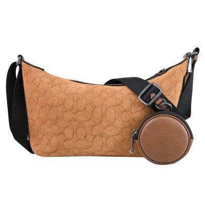 COACH 滿版印花LOGO二合一中性拉鍊斜背包(咖)