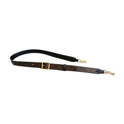 COACH黑檀木C Logo PVC拼接素面真皮造型肩背帶
