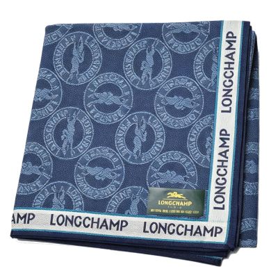 Longchamp 經典單寧藍底滿版品牌字母LOGO圖騰帕領巾(51CM)