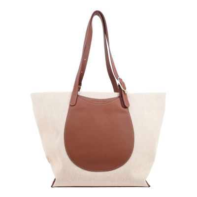LONGCHAMP COMPLICE系列斑點棉質帆布前口袋肩揹袋(特大/淡紅褐)