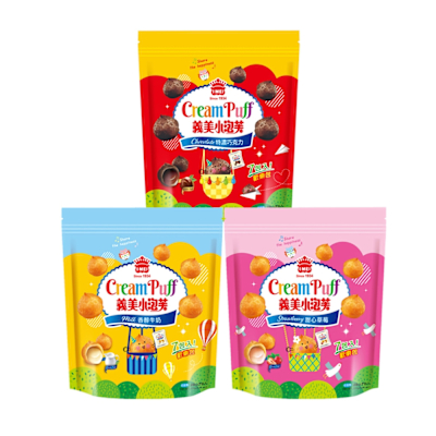 義美 小泡芙歡樂包196g 口味任選(香醇牛奶/特濃巧克力/甜心草莓)