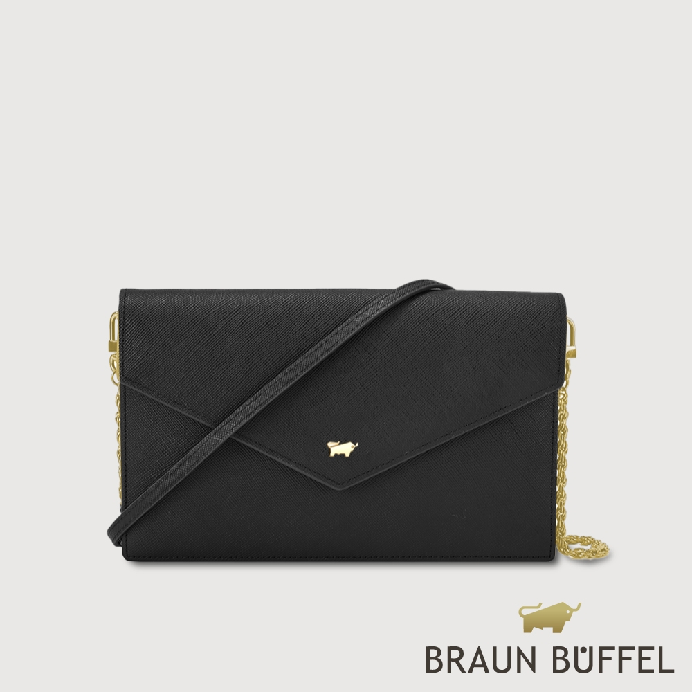 【BRAUN BUFFEL 德國小金牛】台灣總代理 碧雅-TW 信封包-黑色/BF858-720-BK