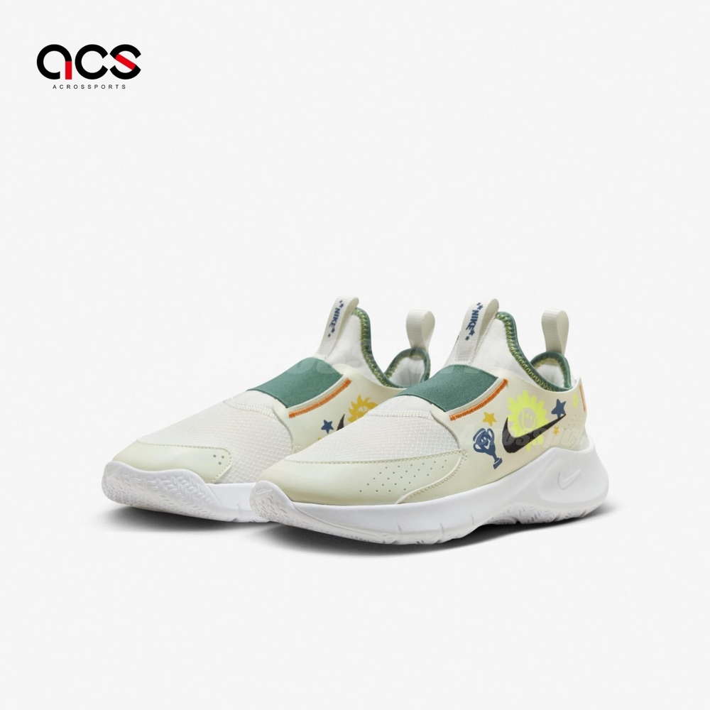 Nike 慢跑鞋 Flex Runner 3 GS 大童 女鞋 白 黃 襪套 緩衝 小朋友 運動鞋 HM3717-101