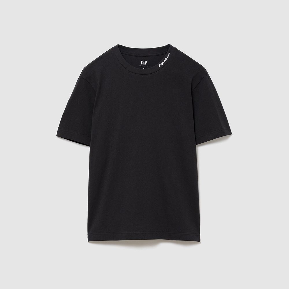 【GAP】重磅寬鬆 Gap Logo 短版T恤-嫩粉/玉米黃/黑色/新款米白/霧面藍(895170) (黑色)
