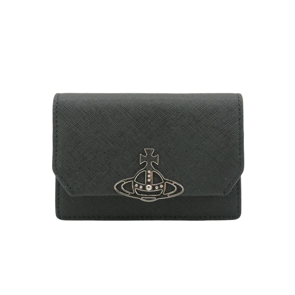 Vivienne Westwood 防刮皮星球銀logo扣式卡包(黑)