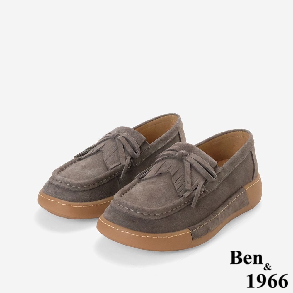 Ben&1966高級頭層羊皮舒適經典厚底休閒鞋-深灰(258091)