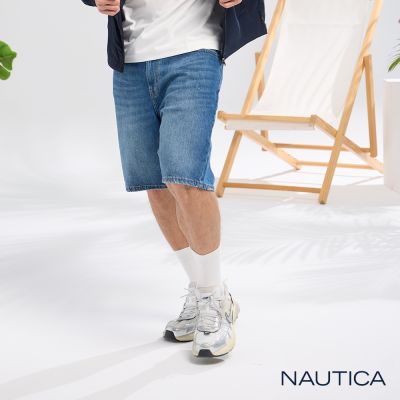 Nautica 官方旗艦 男裝 寬版復古牛仔短褲-深藍色