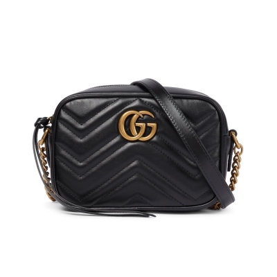 GUCCI 古馳 GG Marmont Mini 迷你 皮革 山形紋 肩背包 斜背包 相機包 黑色 18公分 448065