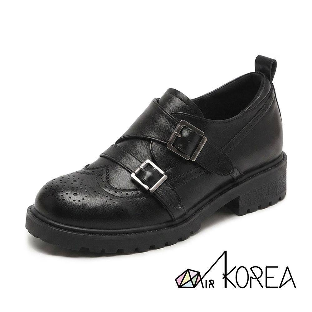 AIRKOREA 內增高布洛克樂福鞋-增高8cm-黑
