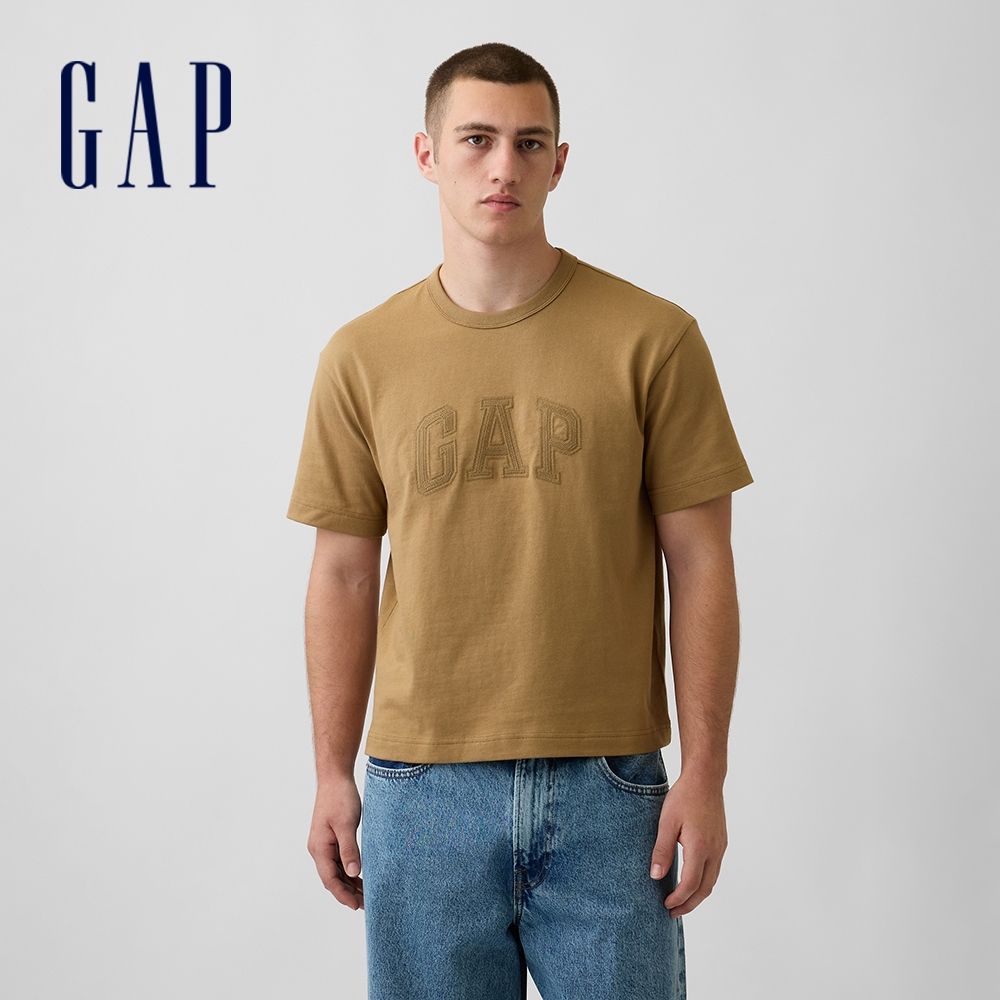【GAP】成人裝 Gap  Logo/Pioneer圖案T恤 多款規格任選 短袖T恤 (911578 & 907341 & 907342) (重磅寬鬆Gap Logo短版T恤-駝色)