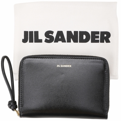 JIL SANDER Giro 燙金字母小牛皮拉鍊中短夾(黑色)