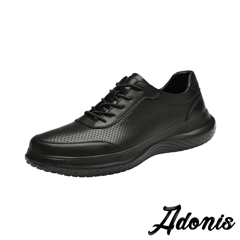 Adonis 真皮休閒鞋 板鞋/真皮頭層牛皮復古百搭透氣沖孔經典時尚休閒板鞋 黑