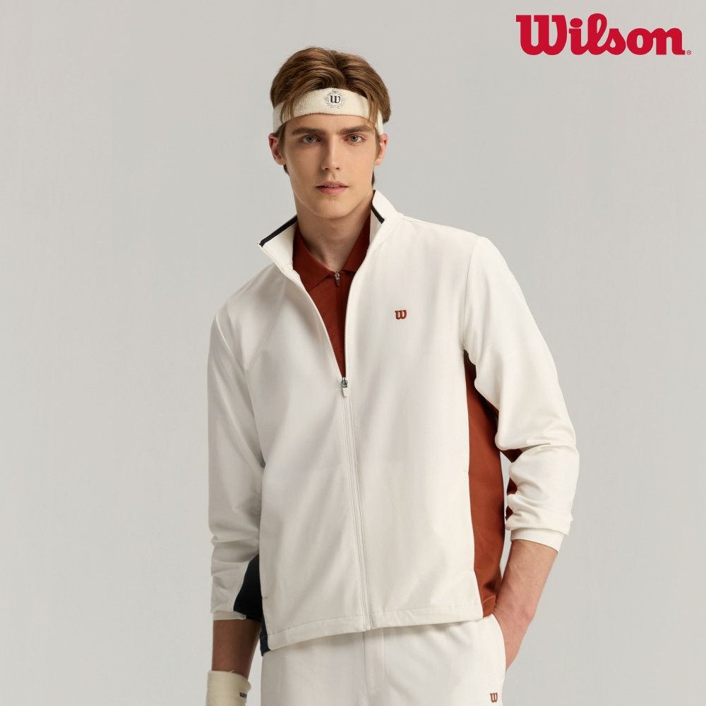 【Wilson威爾森】Depth Shot Track Suit 男款 服飾 外套 沙色/辣紅色 (沙色)