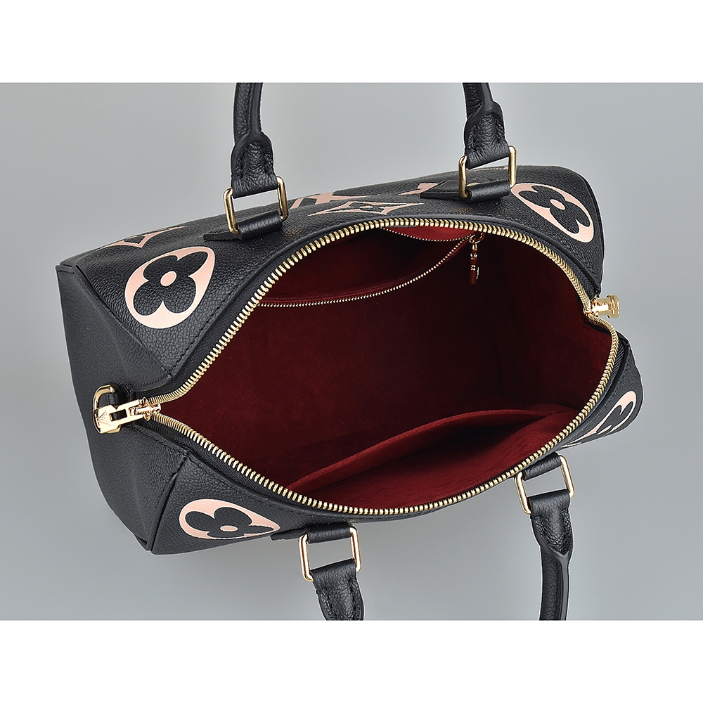 LV M58947 Speedy粉膚花紋LOGO Monogram Empreinte牛皮拉鍊手提斜背