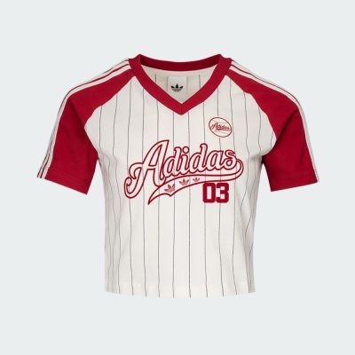 Adidas 愛迪達 Baseball Baby T LF6084 女 T恤 運動上衣 休閒短袖 白紅 亞版 短版
