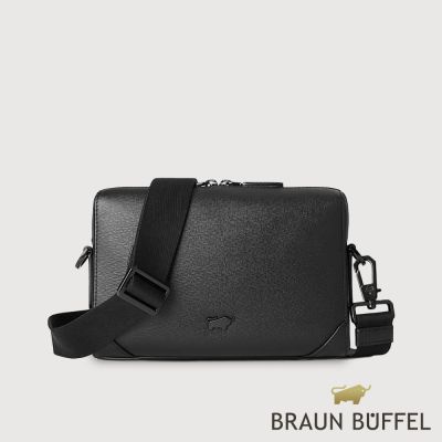 【BRAUN BUFFEL 德國小金牛】台灣總代理 斯萊特-A 小型橫式斜背包-黑色/BF565-61-BK