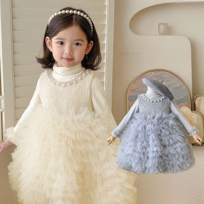 珍珠水鑽毛尼小禮服洋裝 套裝 小禮服 花童 婚禮 慶生 生日 紗裙 澎澎裙 蓬蓬裙 連身裙 裙子 橘魔法 現貨【BB8980】