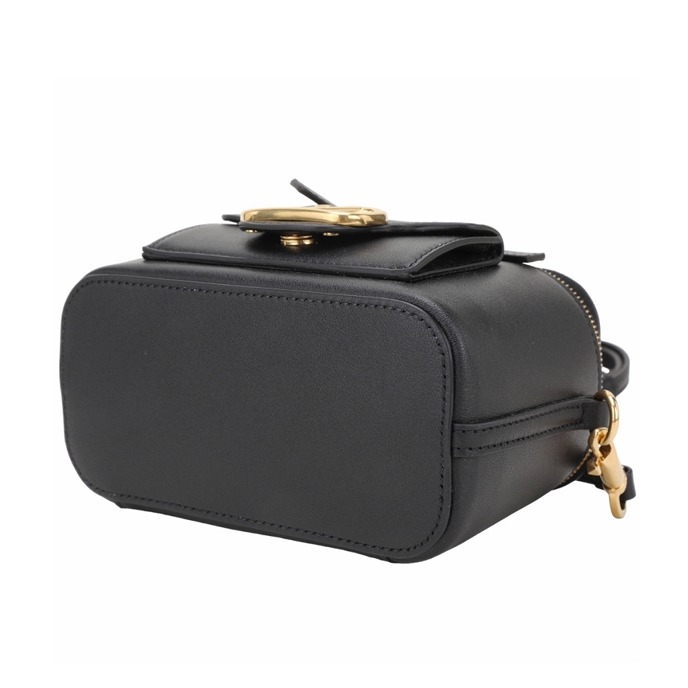 Valentino Garavani Loco 金屬標誌小牛皮斜背化妝箱包(黑色