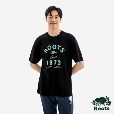 Roots男裝-NATURE 1973 短袖上衣-黑色