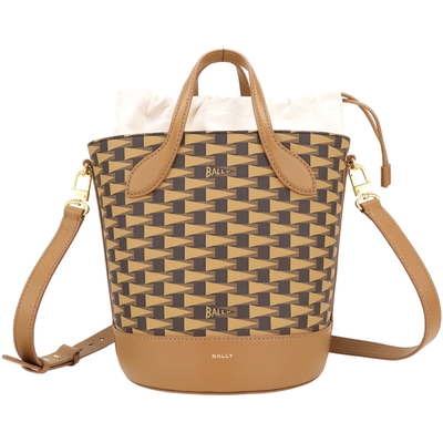 BALLY Pennant 老花帆布束口內袋手提/斜背水桶包(棕色)