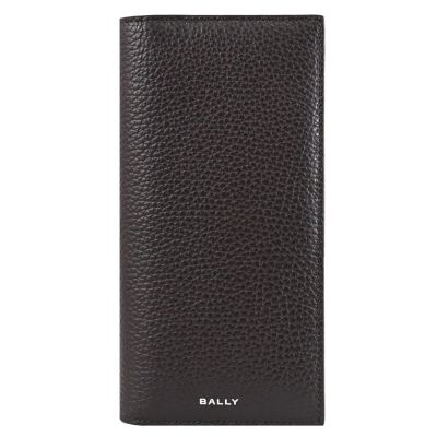 BALLY YORK 品牌燙印LOGO荔枝牛皮對開式8卡零錢長夾(深咖)
